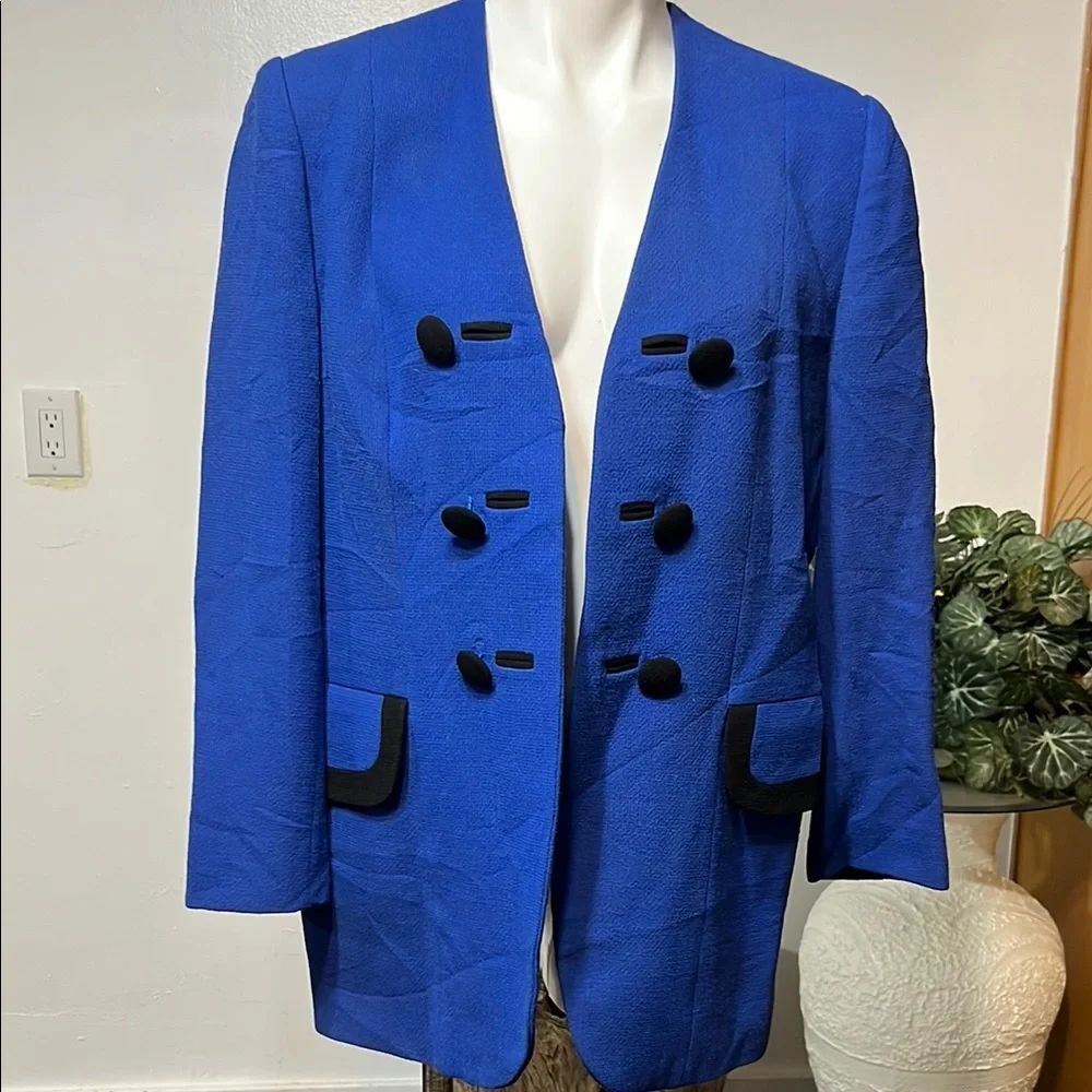 Catherine Gerard vintage Chic Royal Blue Blazer with Black Accents